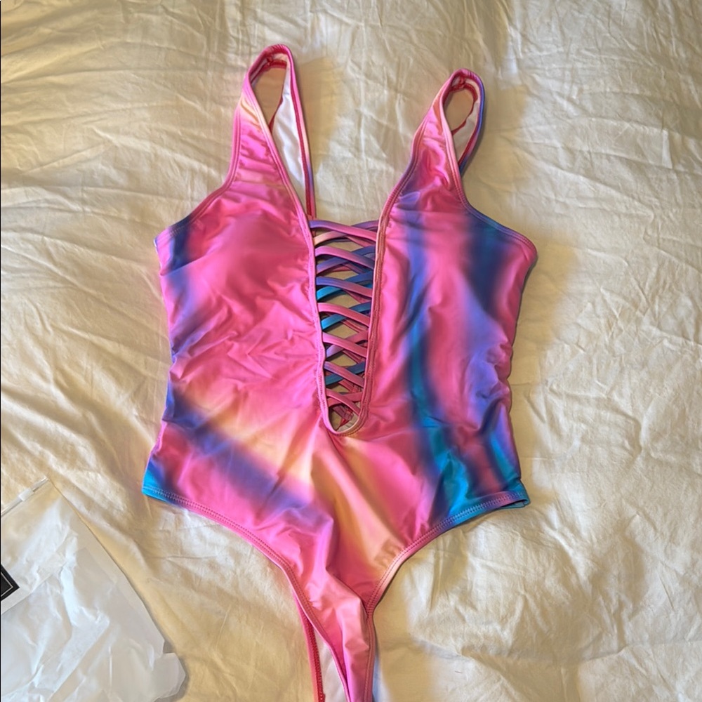 Vibrant Multicolor Lace-Up Swimsuit